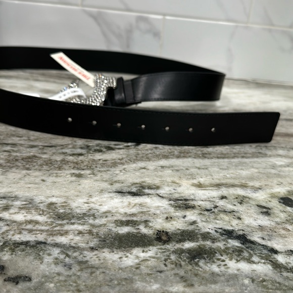 True Religion Silver Horseshoe Black Faux Leather Belt w/ Rhinestones Size XL - Picture 8 of 9